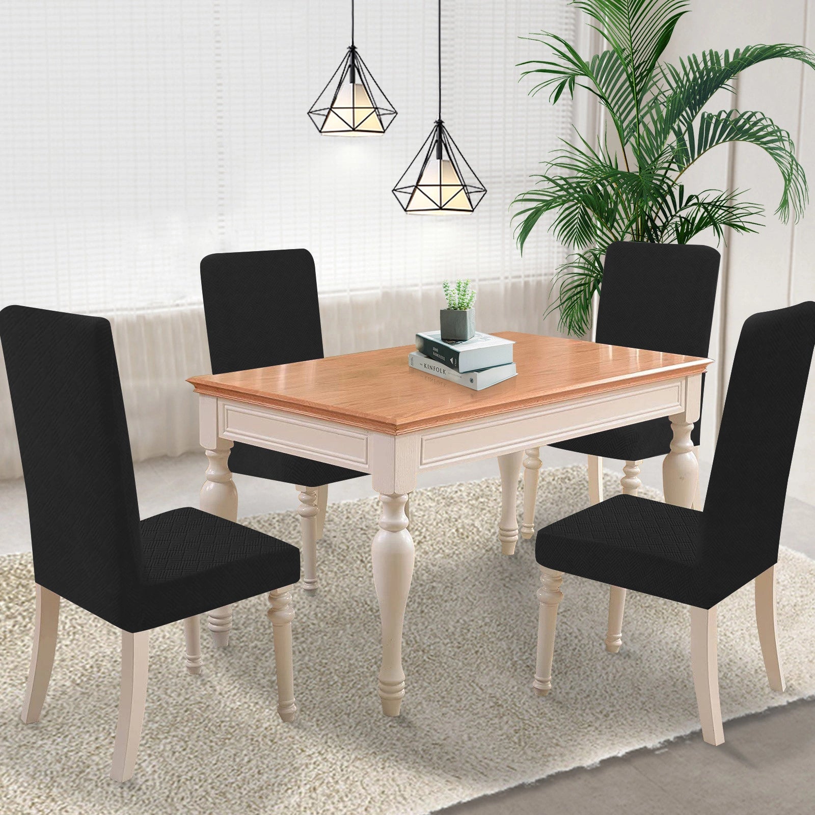 YSTYLE 4 Pieces Stretch Dining Chair Covers Diamond Jacquard-YSTYLE