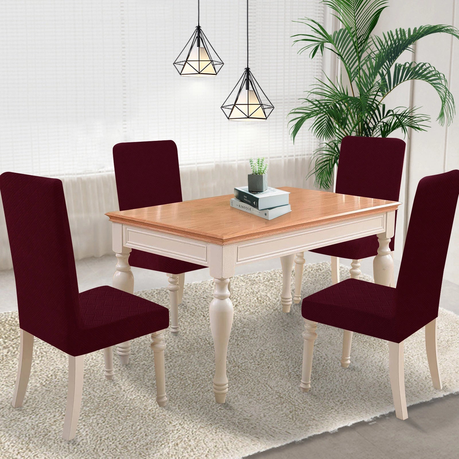 YSTYLE 4 Pieces Stretch Dining Chair Covers Diamond Jacquard-YSTYLE