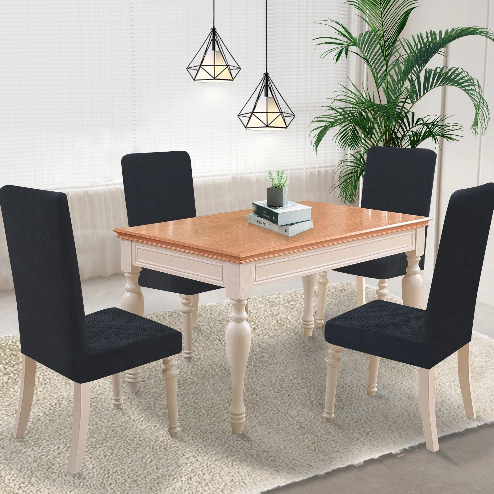 YSTYLE 4 Pieces Stretch Dining Chair Covers Diamond Jacquard-YSTYLE