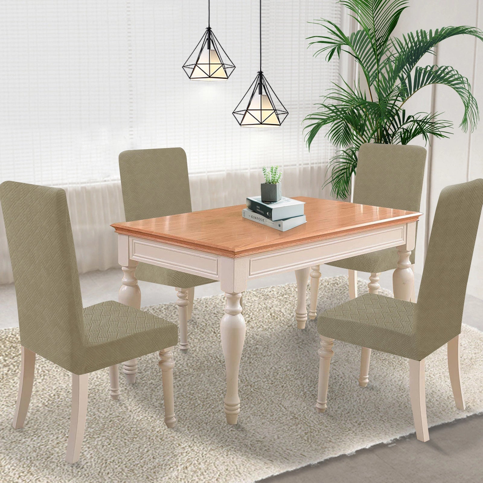 YSTYLE 4 Pieces Stretch Dining Chair Covers Diamond Jacquard-YSTYLE