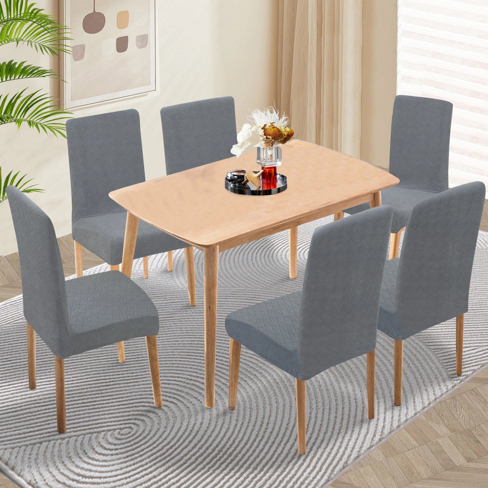 YSTYLE 6 Pieces Stretch Dining Chair Covers Diamond Jacquard-YSTYLE