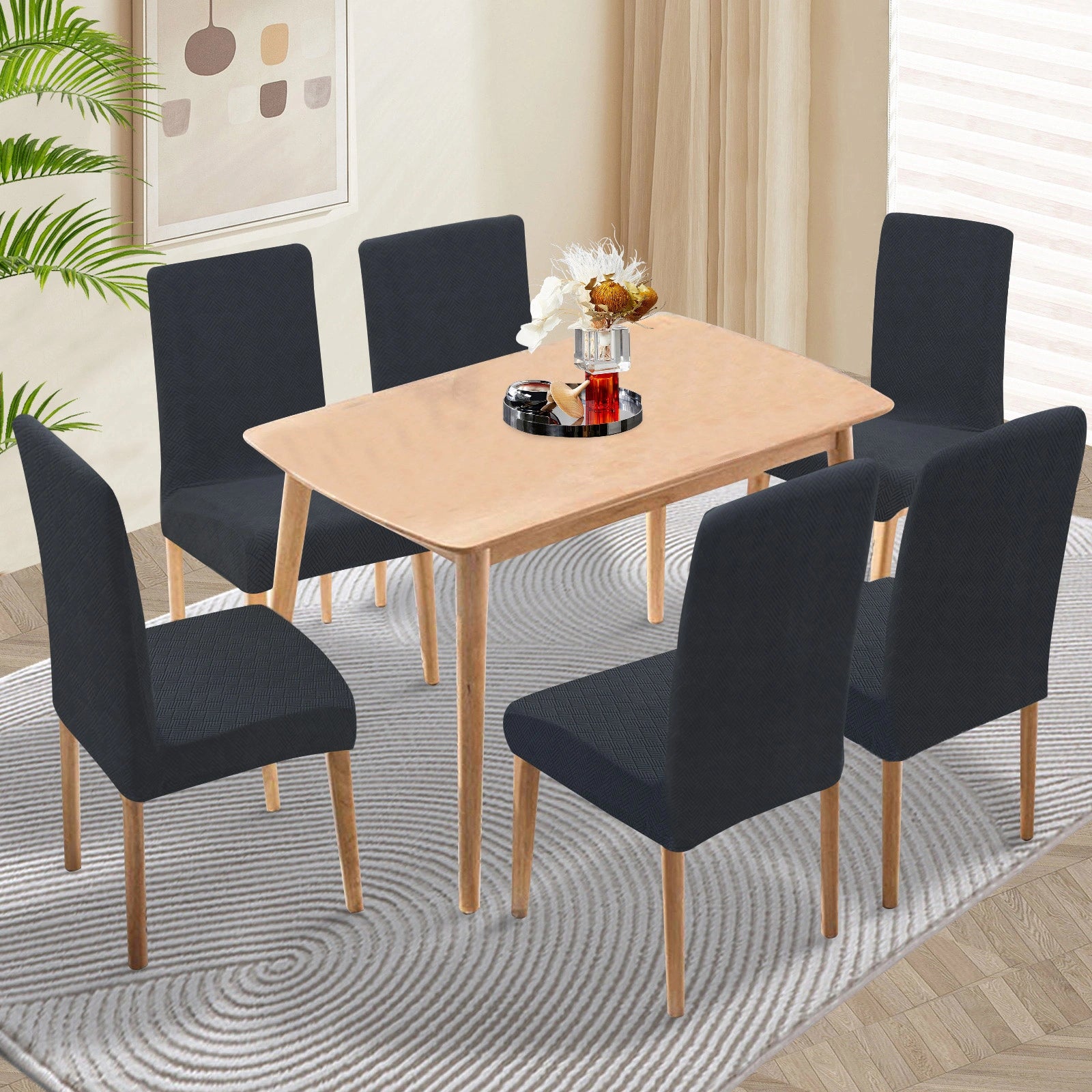 YSTYLE 6 Pieces Stretch Dining Chair Covers Diamond Jacquard-YSTYLE