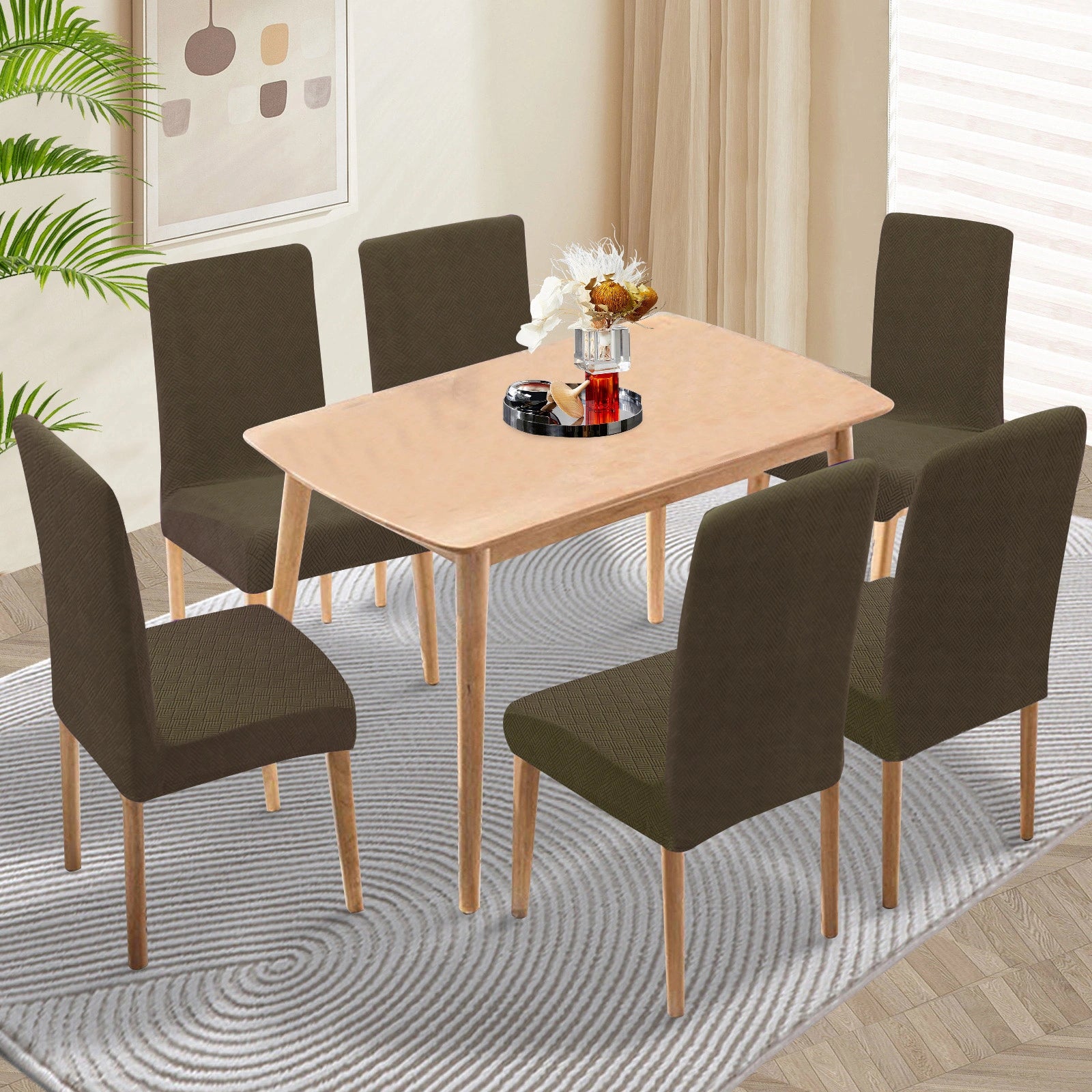 YSTYLE 6 Pieces Stretch Dining Chair Covers Diamond Jacquard-YSTYLE