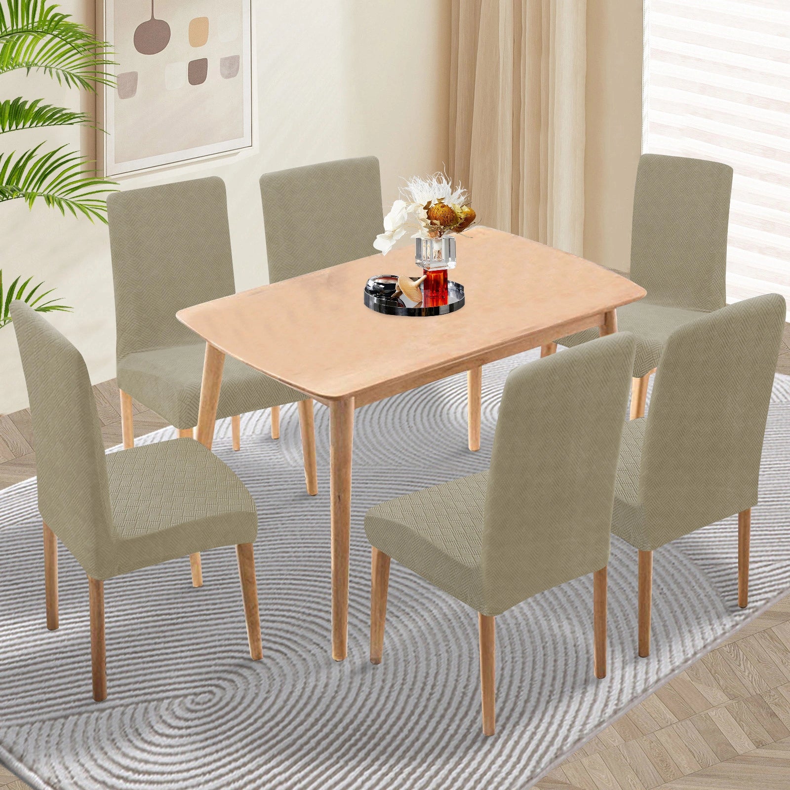 YSTYLE 6 Pieces Stretch Dining Chair Covers Diamond Jacquard-YSTYLE