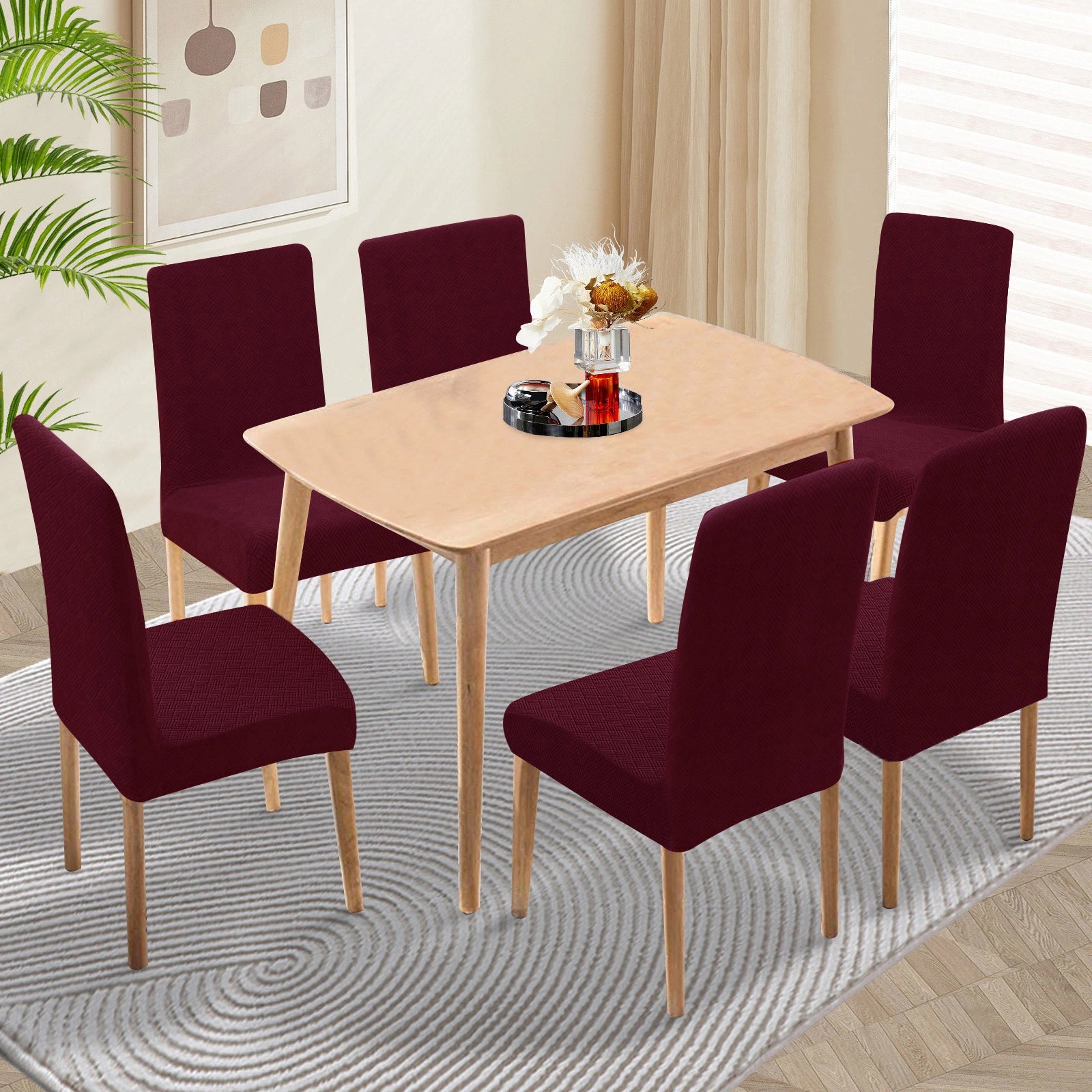 YSTYLE 6 Pieces Stretch Dining Chair Covers Diamond Jacquard-YSTYLE