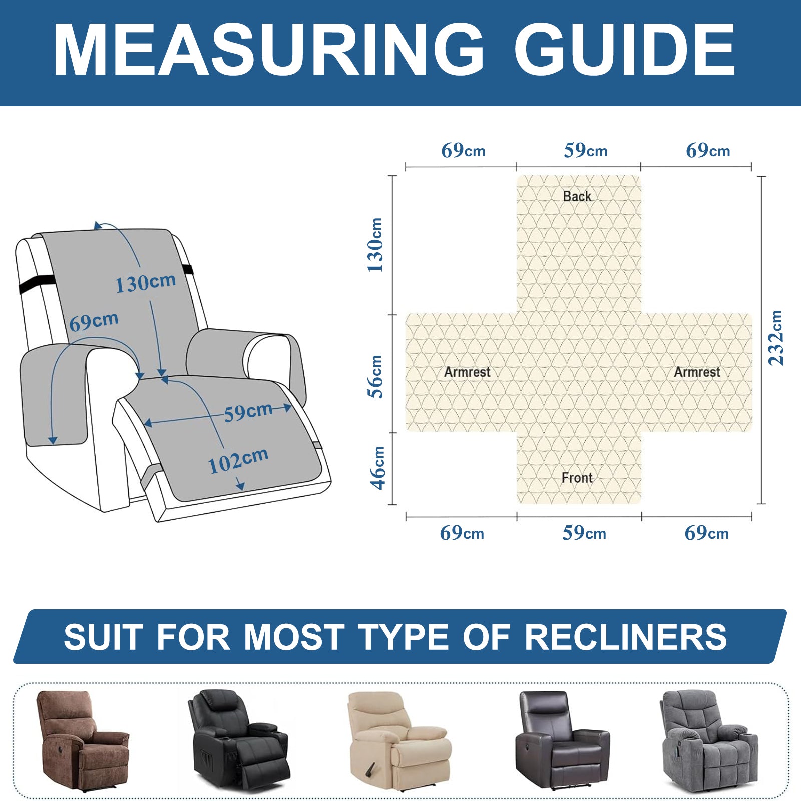 YSTYLE imperméable Large Reclining Armchair couverture Non Slip protection