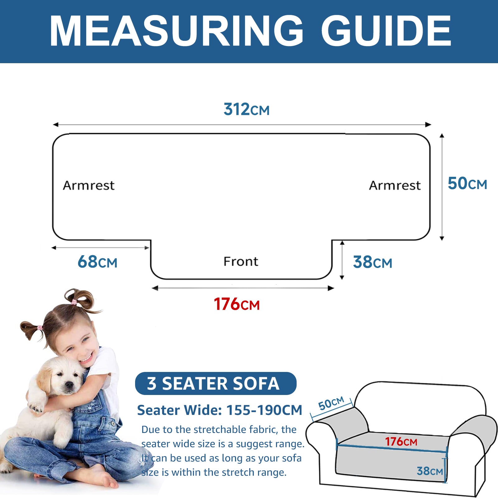 YSTYLE imperméable 3 Seater Armchair couverture antidérapant for Pet protection