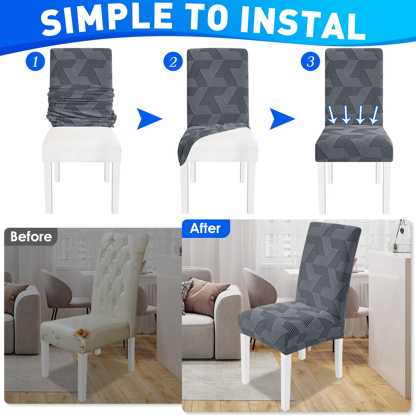 Ystyle 6-Piece Chair Covers with Backrest, Universal Kitchen Chair Covers, Removable Elastic Dining Chair Slipcovers, Stain-Resistant Chair Protectors, Washable, for Kitchen and Living Room