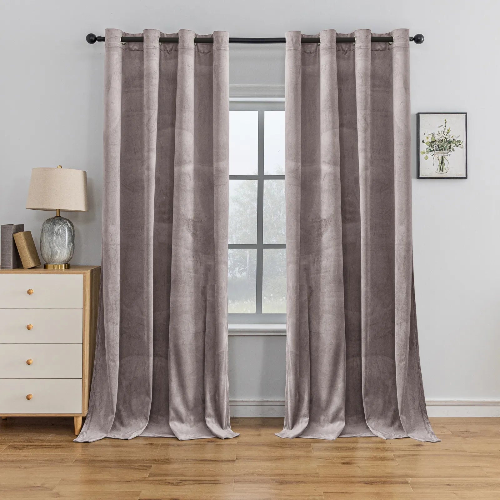 YSTYLE Elegant Velvet Curtains-2 pcs, Blackout & Heat Insulating, Eyelet Drapes for Home Windows