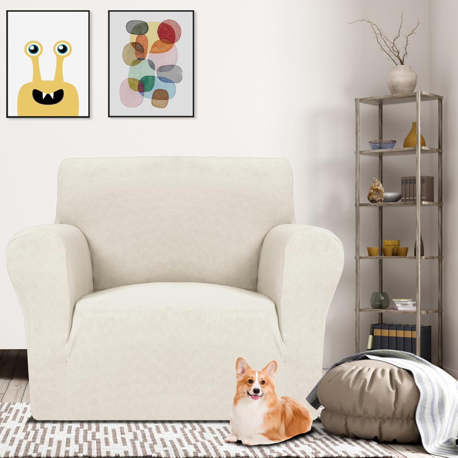 YSTYLE Dehnbare 1-Sitzer-Sofa-Abdeckung mit Armlehnen, rutschfest und waschbar