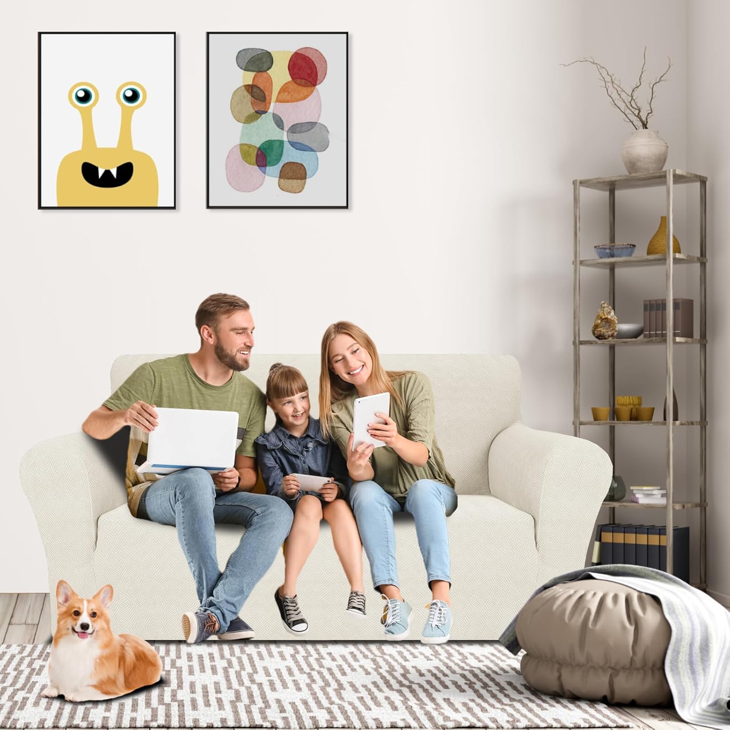 YSTYLE Housse de canapé 2 places extensible avec accoudoirs anti-dérapants lavable