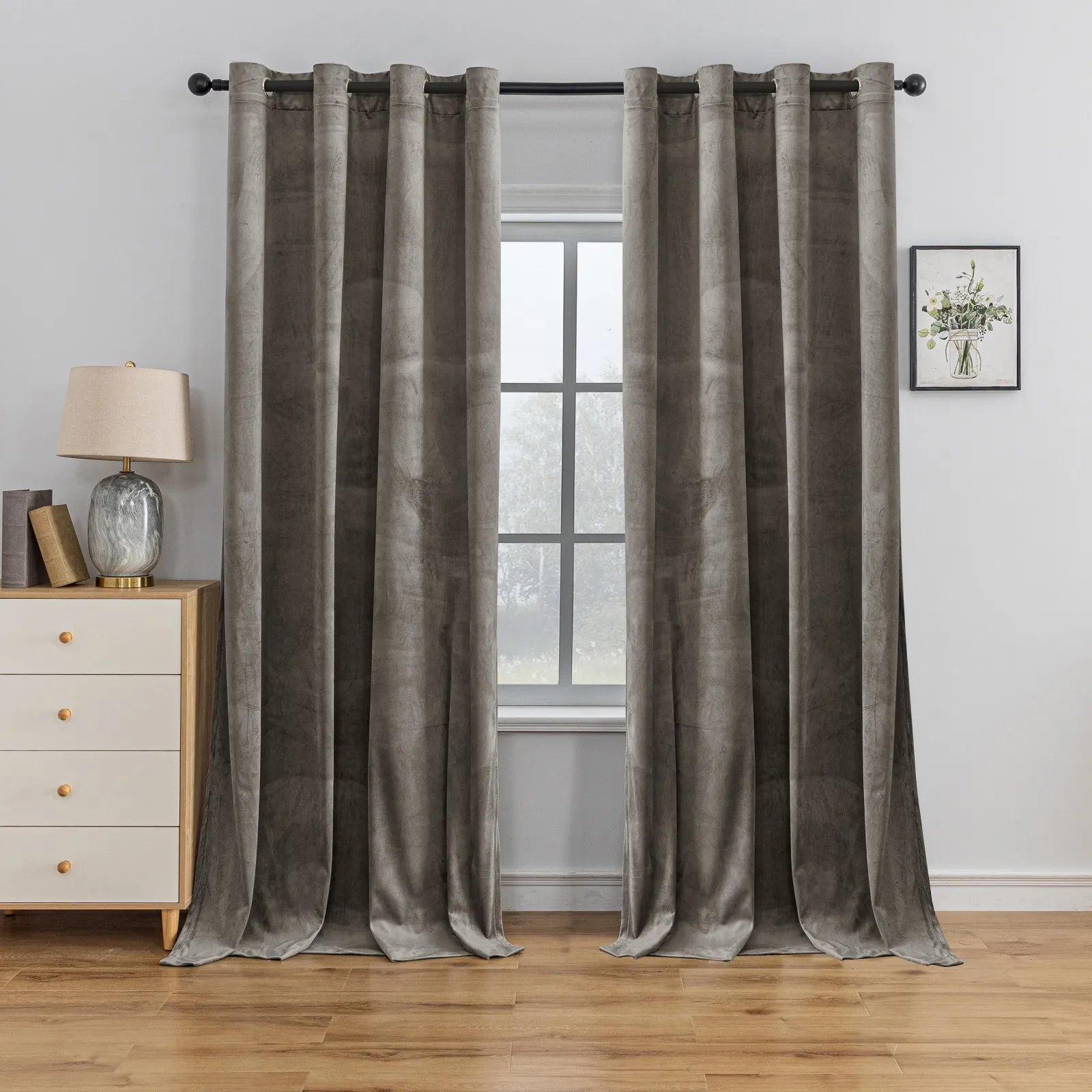 YSTYLE Elegant Velvet Curtains-2 pcs, Blackout & Heat Insulating, Eyelet Drapes for Home Windows
