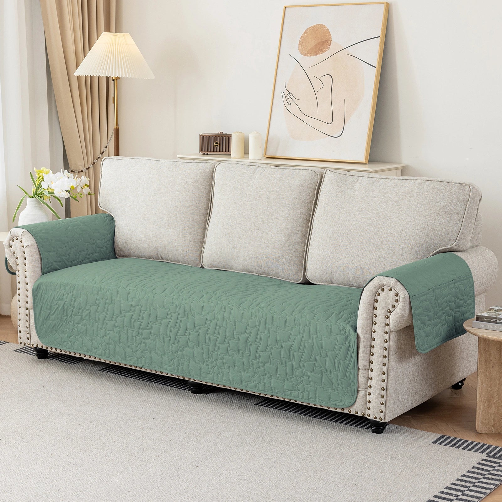 YSTYLE 3 Seater Sofa Cover Universal – Anti-Slip, Pet-Friendly, Couch Protector with Side Pockets