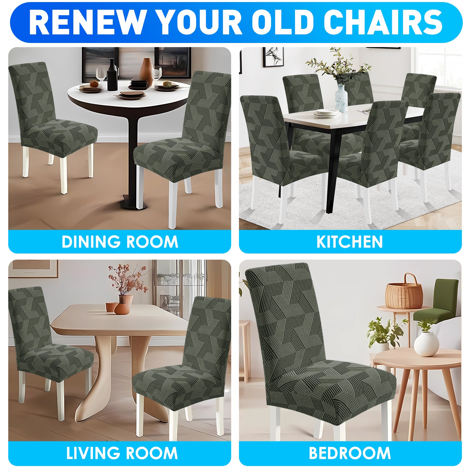 Ystyle 6-Piece Chair Covers with Backrest, Universal Kitchen Chair Covers, Removable Elastic Dining Chair Slipcovers, Stain-Resistant Chair Protectors, Washable, for Kitchen and Living Room