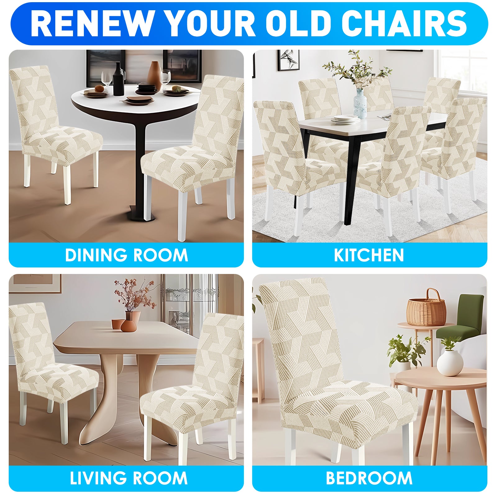 Ystyle 6-Piece Chair Covers with Backrest, Universal Kitchen Chair Covers, Removable Elastic Dining Chair Slipcovers, Stain-Resistant Chair Protectors, Washable, for Kitchen and Living Room