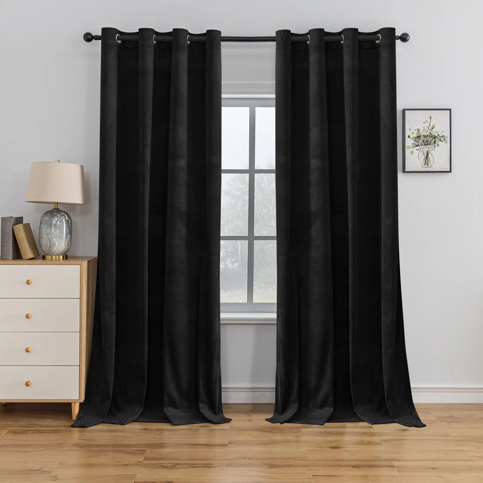 YSTYLE Elegant Velvet Curtains-2 pcs, Blackout & Heat Insulating, Eyelet Drapes for Home Windows