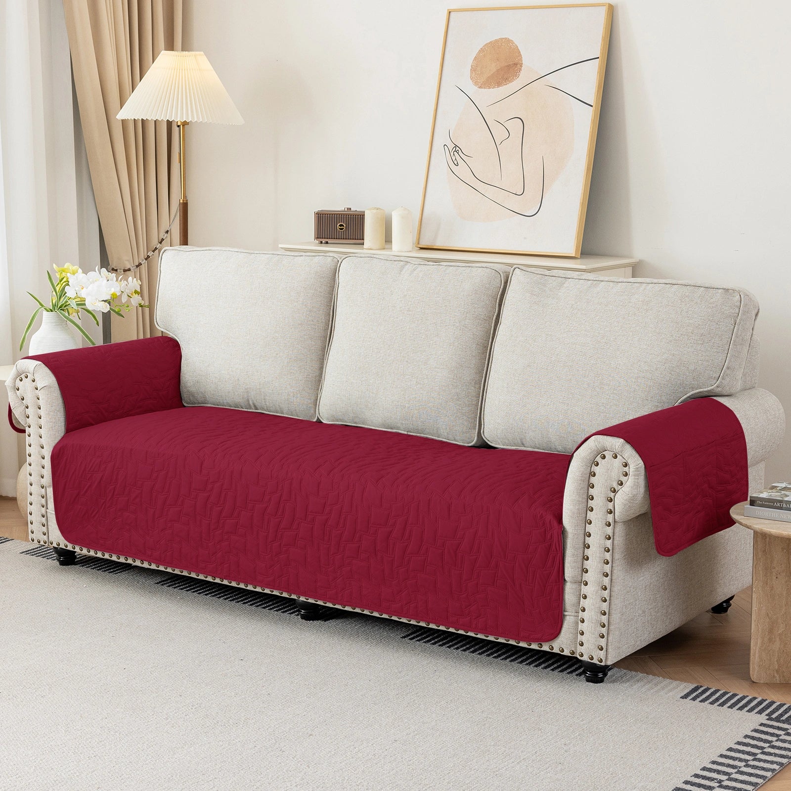 YSTYLE 3 Seater Sofa Cover Universal – Anti-Slip, Pet-Friendly, Couch Protector with Side Pockets