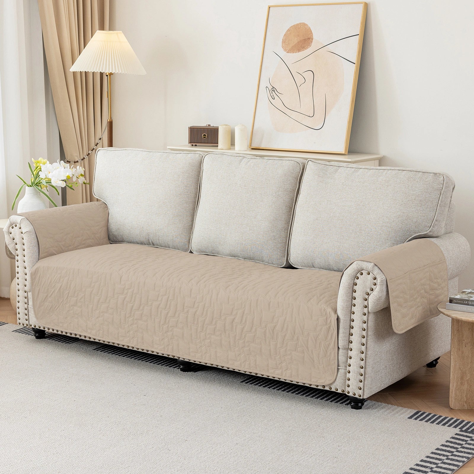 YSTYLE 3 Seater Sofa Cover Universal – Anti-Slip, Pet-Friendly, Couch Protector with Side Pockets