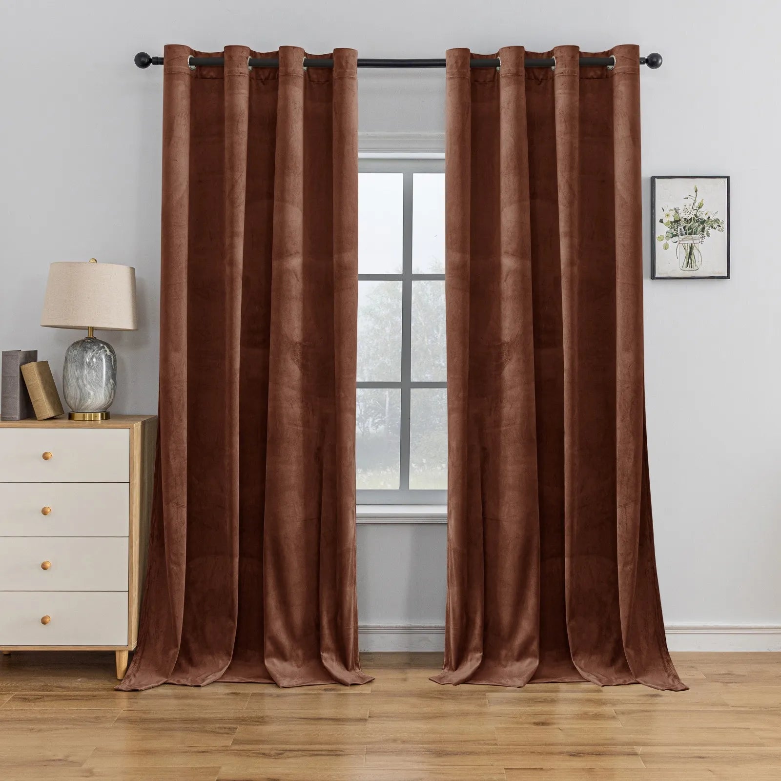 YSTYLE Elegant Velvet Curtains-2 pcs, Blackout & Heat Insulating, Eyelet Drapes for Home Windows