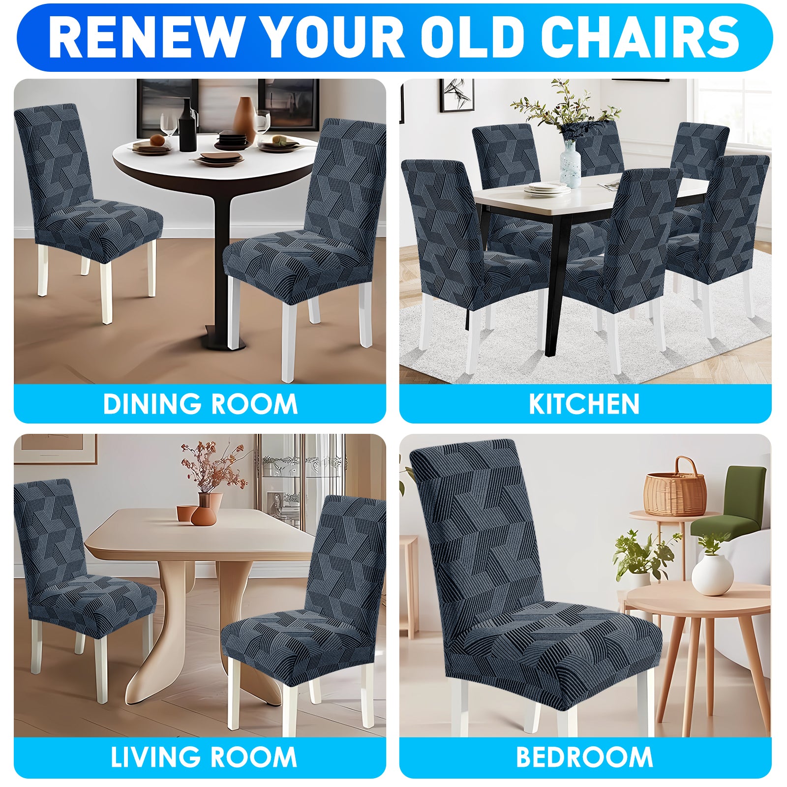 Ystyle 6-Piece Chair Covers with Backrest, Universal Kitchen Chair Covers, Removable Elastic Dining Chair Slipcovers, Stain-Resistant Chair Protectors, Washable, for Kitchen and Living Room