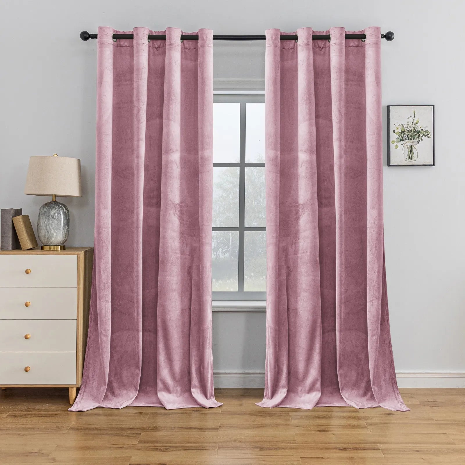 YSTYLE Elegant Velvet Curtains-2 pcs, Blackout & Heat Insulating, Eyelet Drapes for Home Windows