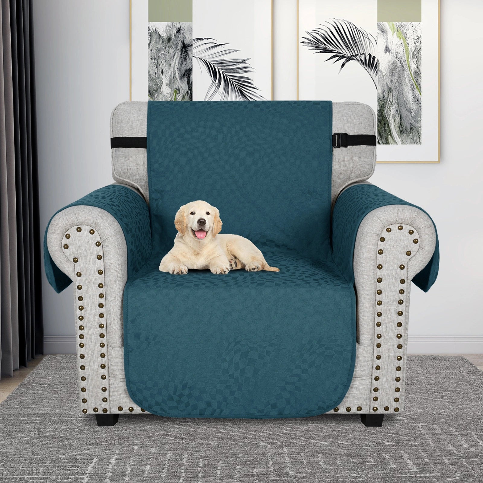 YSTYLE 1 Seater Waterproof Sofa Cover – Cat Scratch Resistant, Non-Slip with Armrests, Modern Furniture Protector-Jacquard Plaid