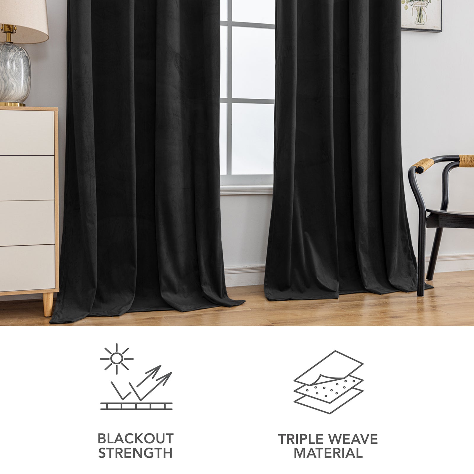 YSTYLE 2 Pieces Velvet Blackout Curtains Thermal Insulated-YSTYLE