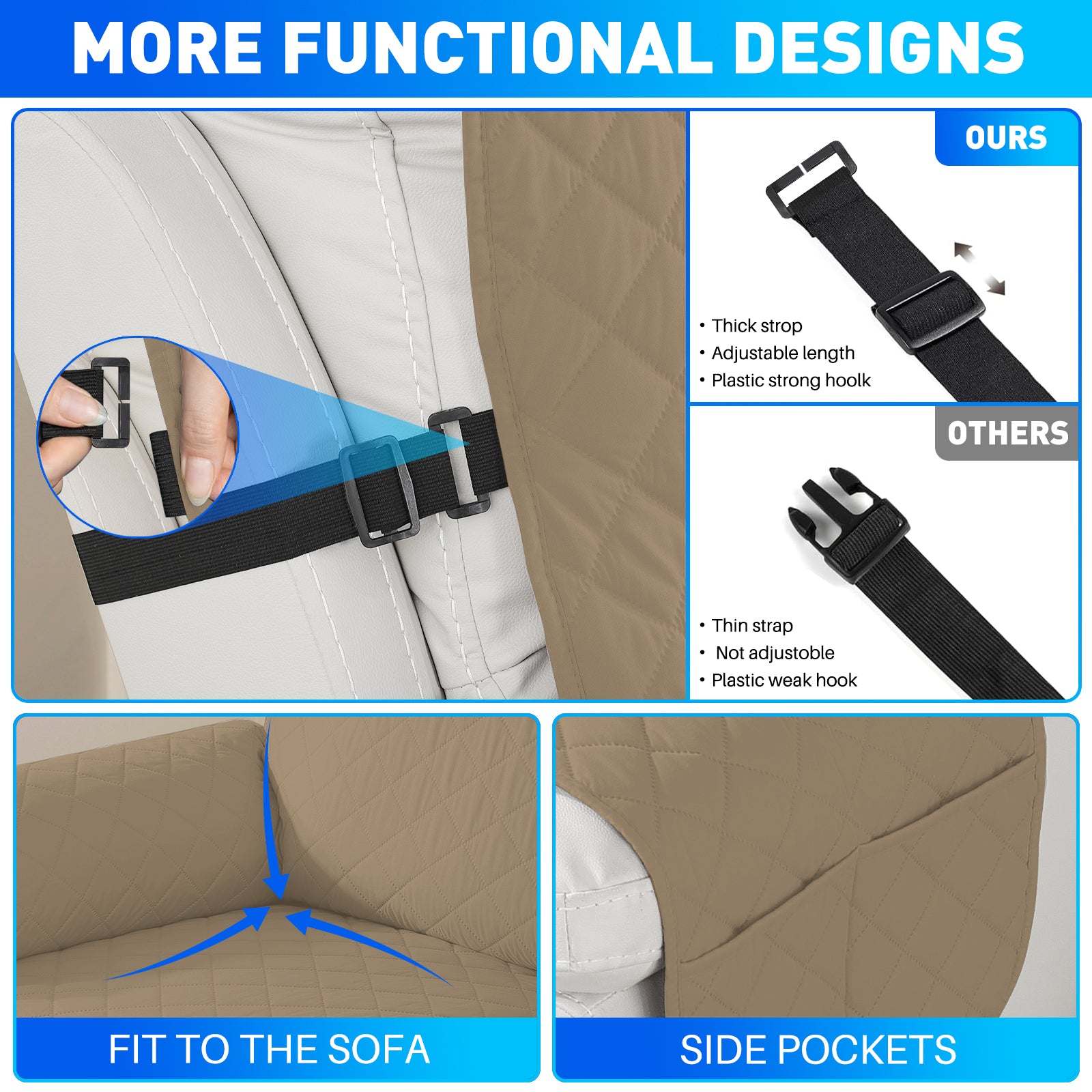 Waterproof 1 Seater Armchair Cover with Non-Slip Backing and Pockets