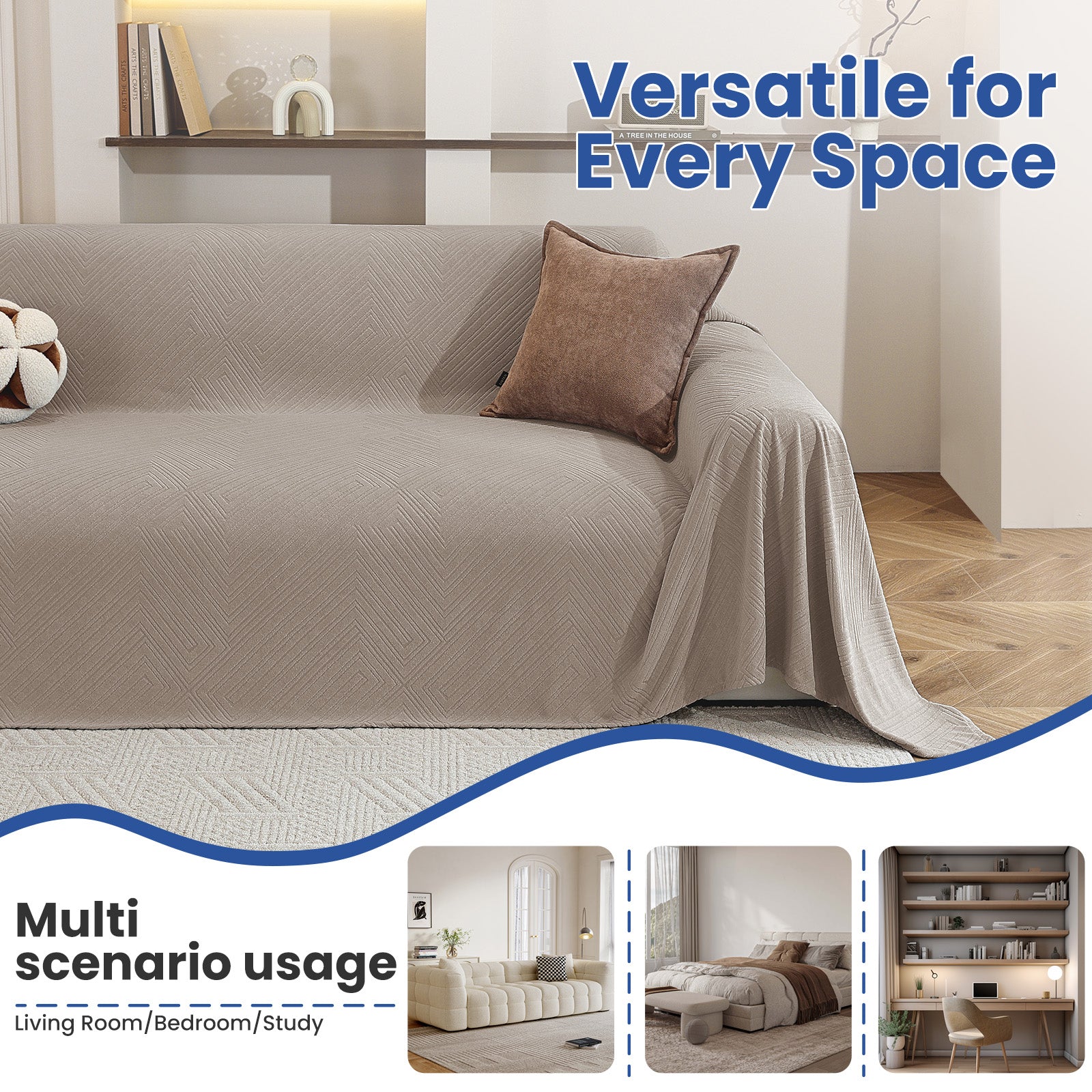 Ystyle 3 Seater Sofa Cover, 180x340 cm, Anti-Claw Protection, Soft Universal Sofa Cover, Anti-Dust, Large Size Modern Washable Sofa Throw