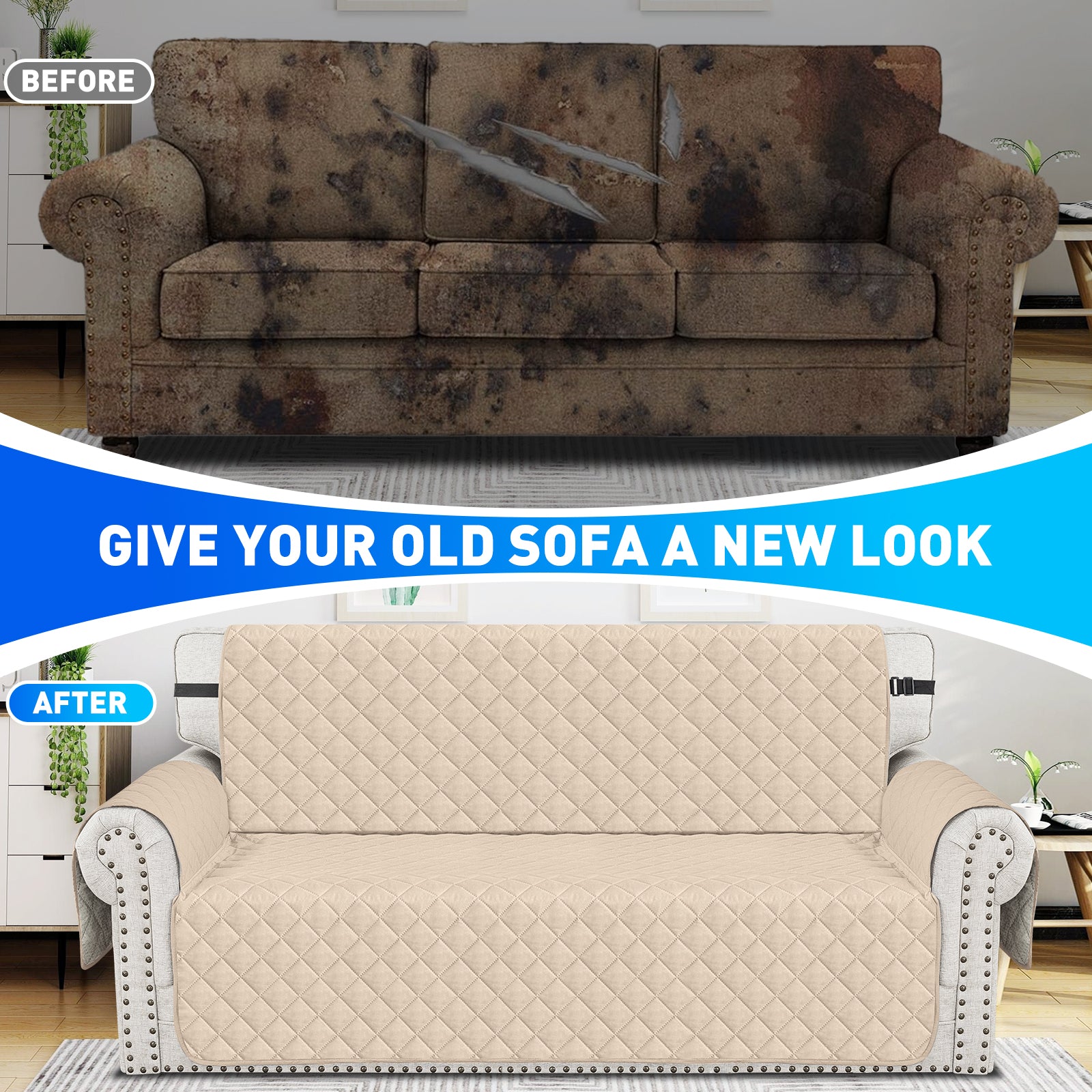 Ystyle Waterproof 4 Seater Sofa Cover with Armrests Anti-Slip-YSTYLE