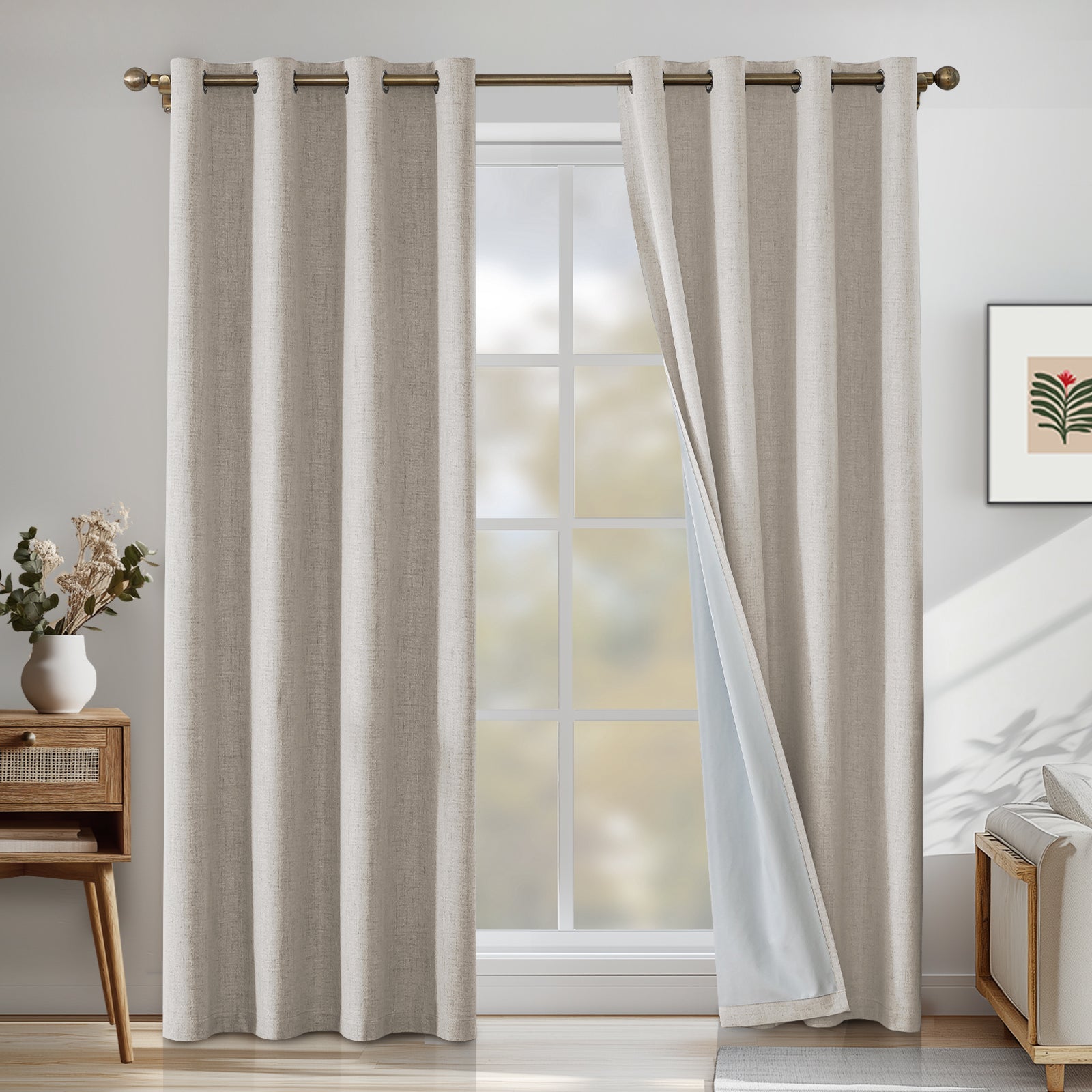 Ystyle 2 Pieces 100% Blackout Linen Curtains Thermal-YSTYLE