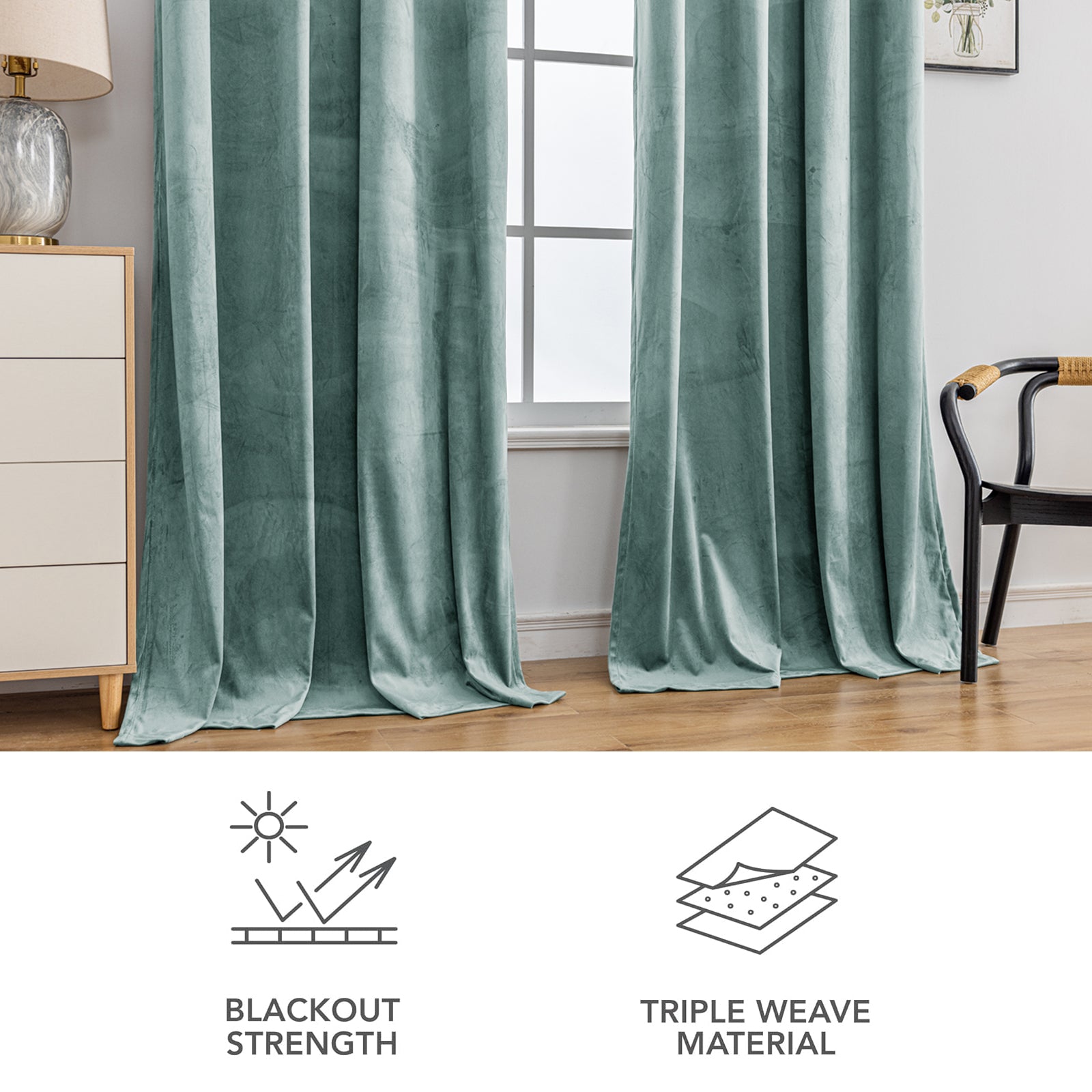 YSTYLE 2 Pieces Velvet Blackout Curtains Thermal Insulated-YSTYLE