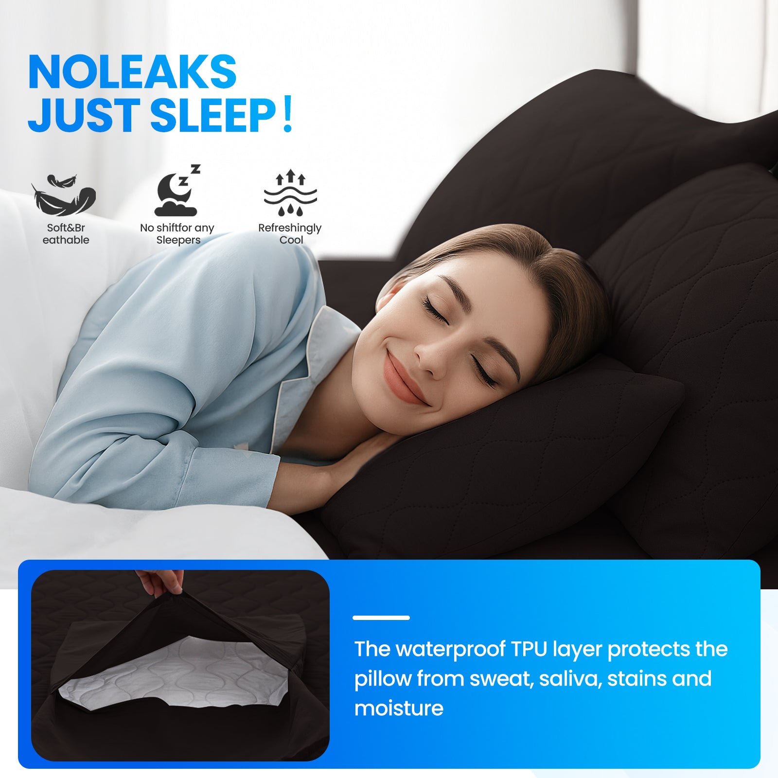 YSTYLE 2 Waterproof Pillowcases 50x80cm Breathable Anti Mite-YSTYLE