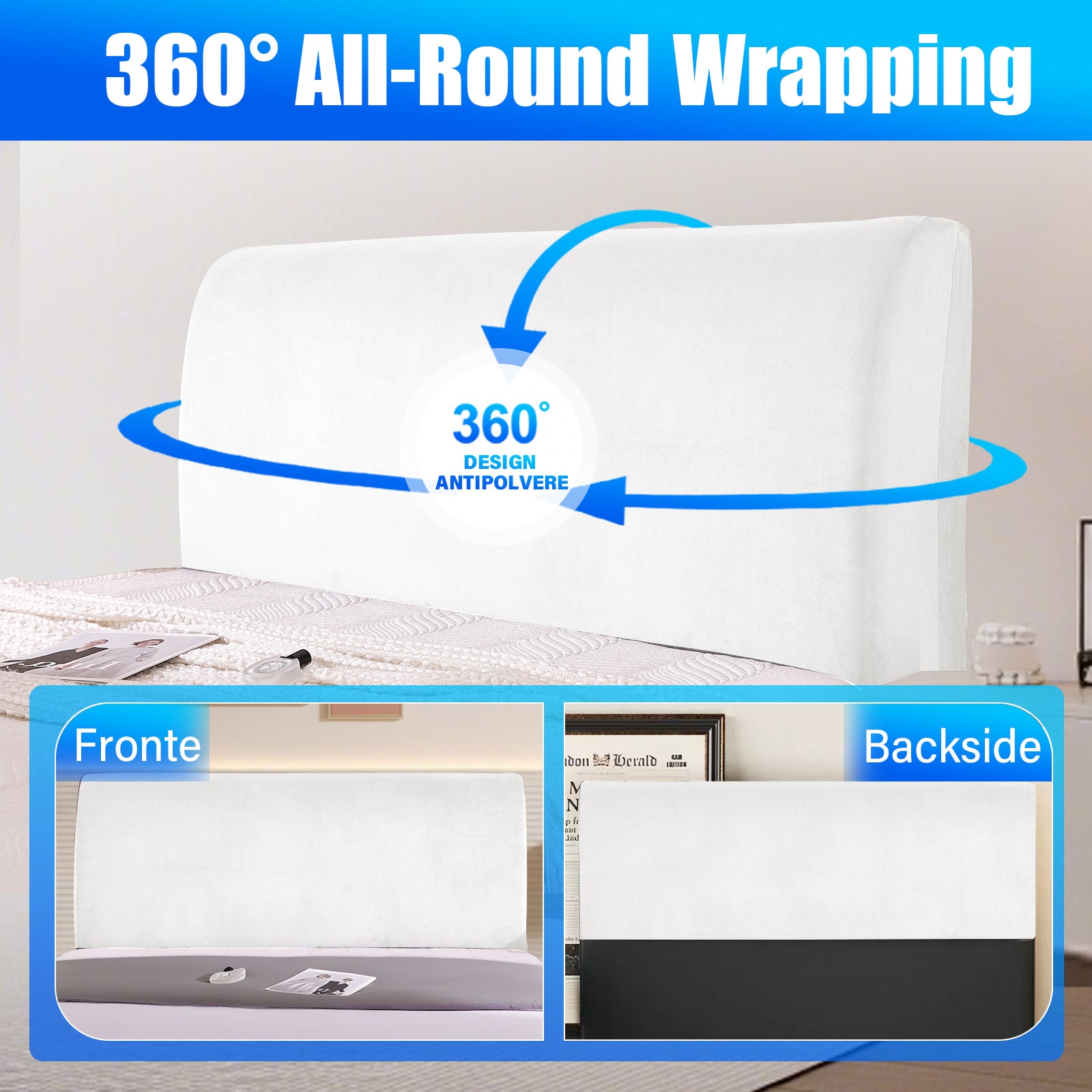 Ystyle 180cm Velvet Headboard Cover, Elastic Slipcover for Bed Headboard, Solid Color Washable Headboard Protector for Single/Double Beds