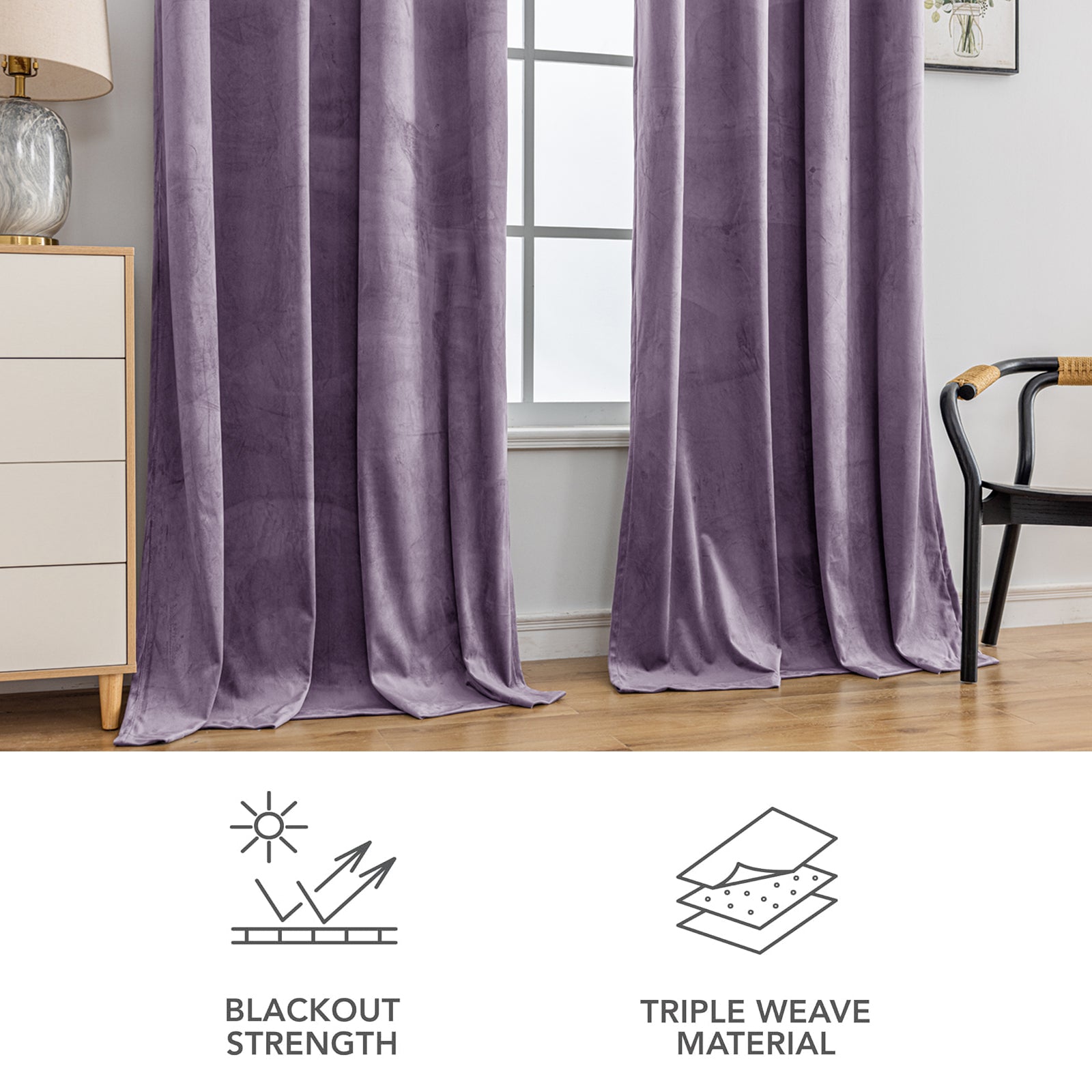 YSTYLE 2 Pieces Velvet Blackout Curtains Thermal Insulated-YSTYLE