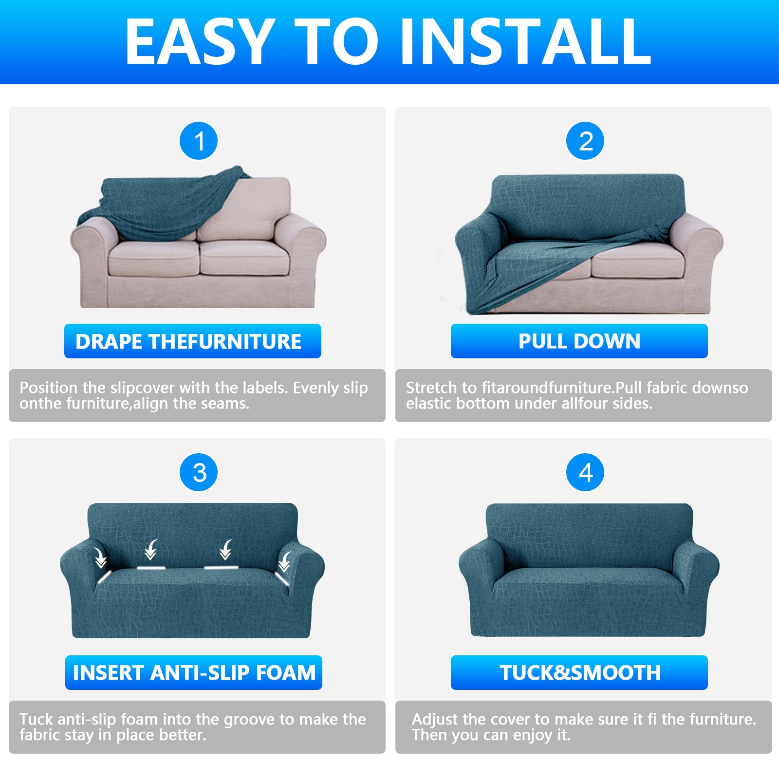 Ystyle Waterproof Stretch 4 Seater Sofa Cover Anti Slip-YSTYLE