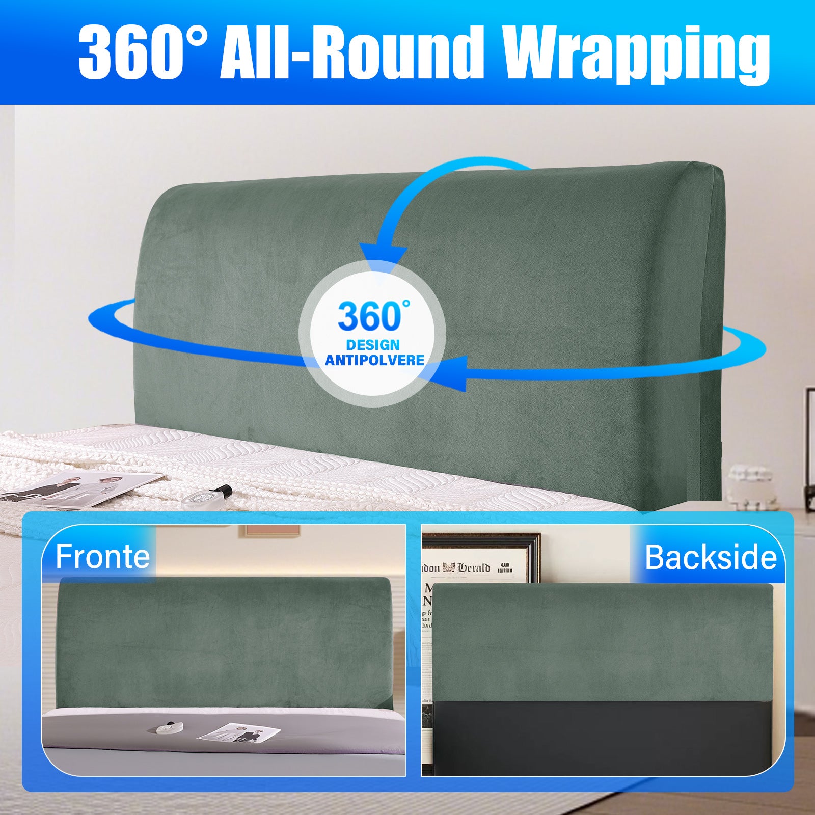 Ystyle 180cm Velvet Headboard Cover, Elastic Slipcover for Bed Headboard, Solid Color Washable Headboard Protector for Single/Double Beds