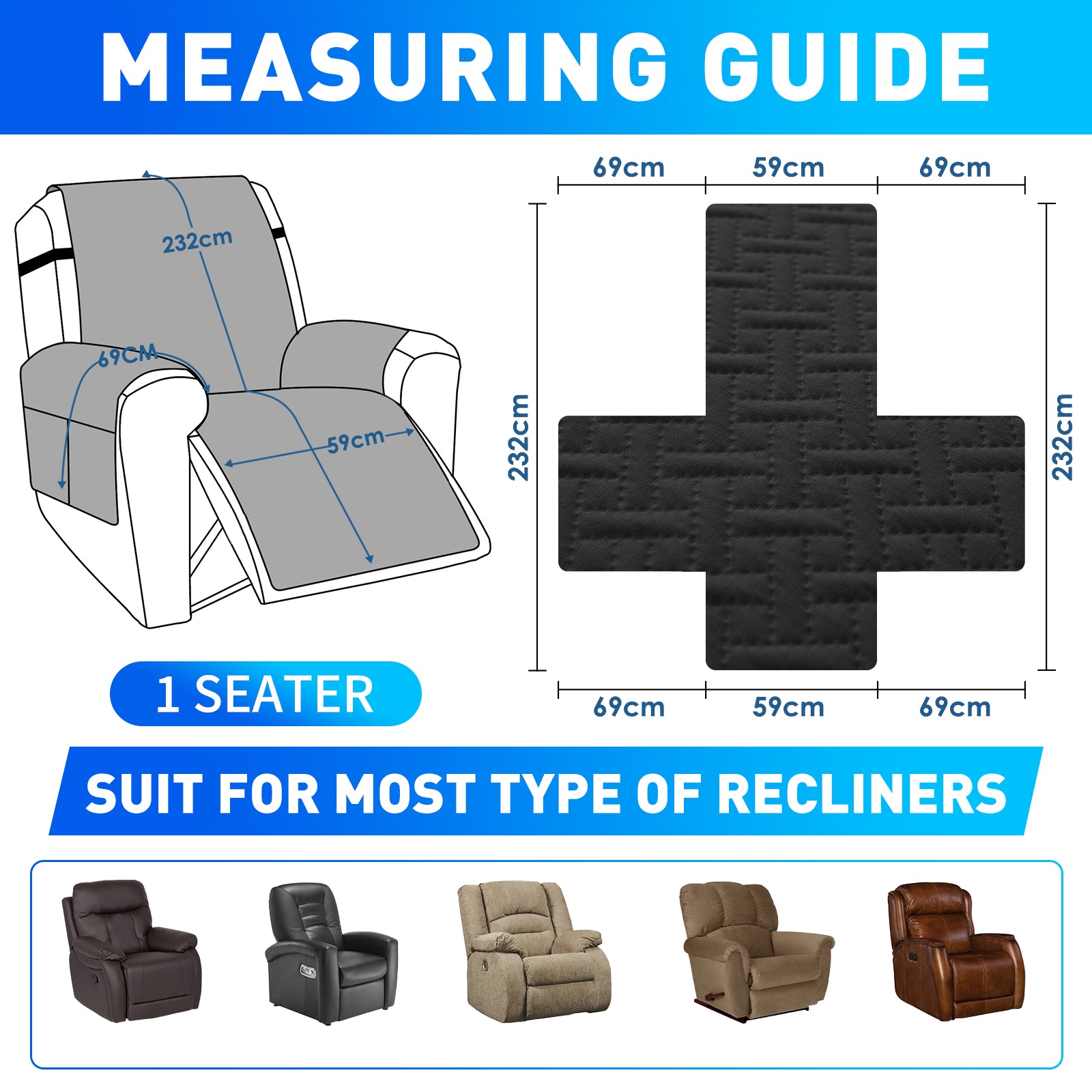 imperméable Armchair couverture with antidérapant Back and Side Pockets