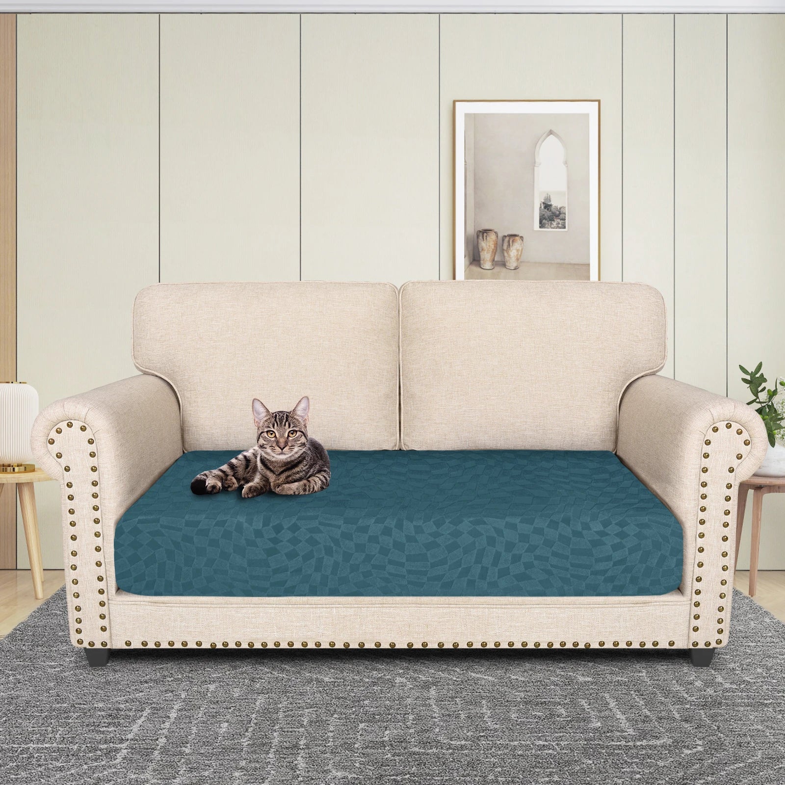 YSTYLE 3 Seater Sofa Cushion Cover – Stretch Fit, Anti-Slip Design, Universal Use, Geometric Style, Full Protection-Jacquard Plaid