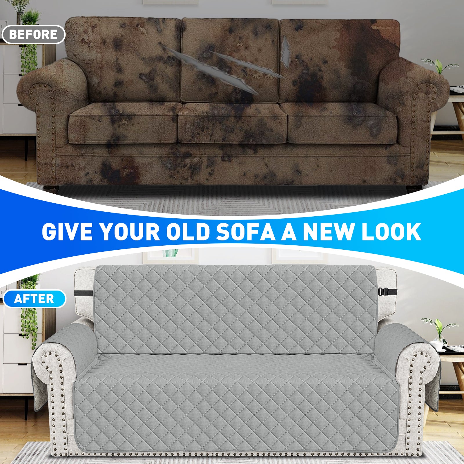 Ystyle Waterproof 2 Seater Sofa Cover with Armrests Anti-Slip