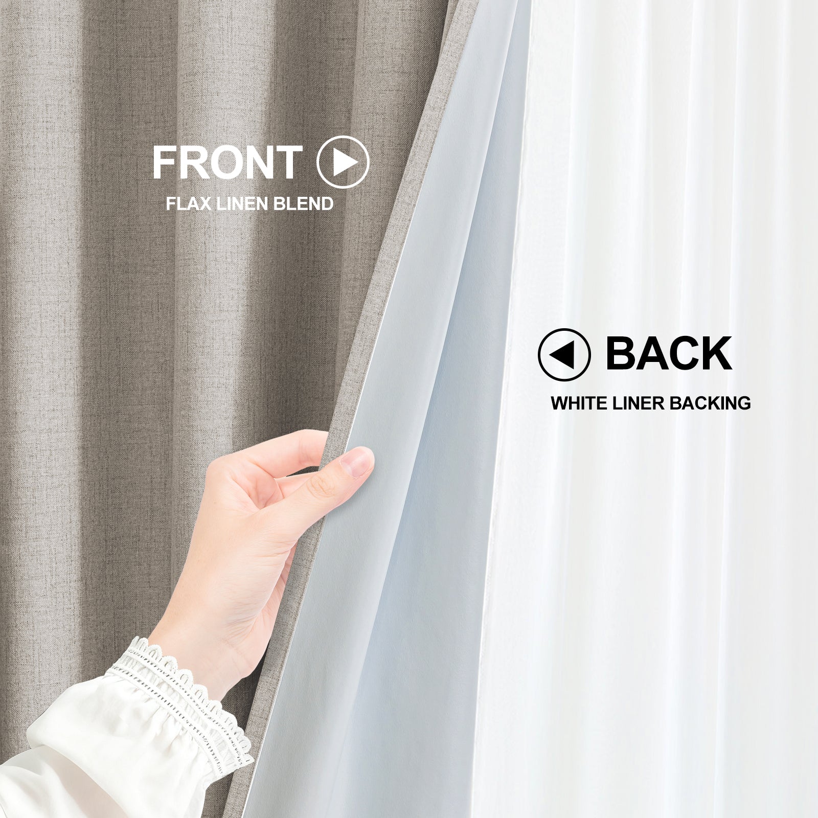 2 Pieces 100% Blackout Linen Curtains 140x175 cm Thermal