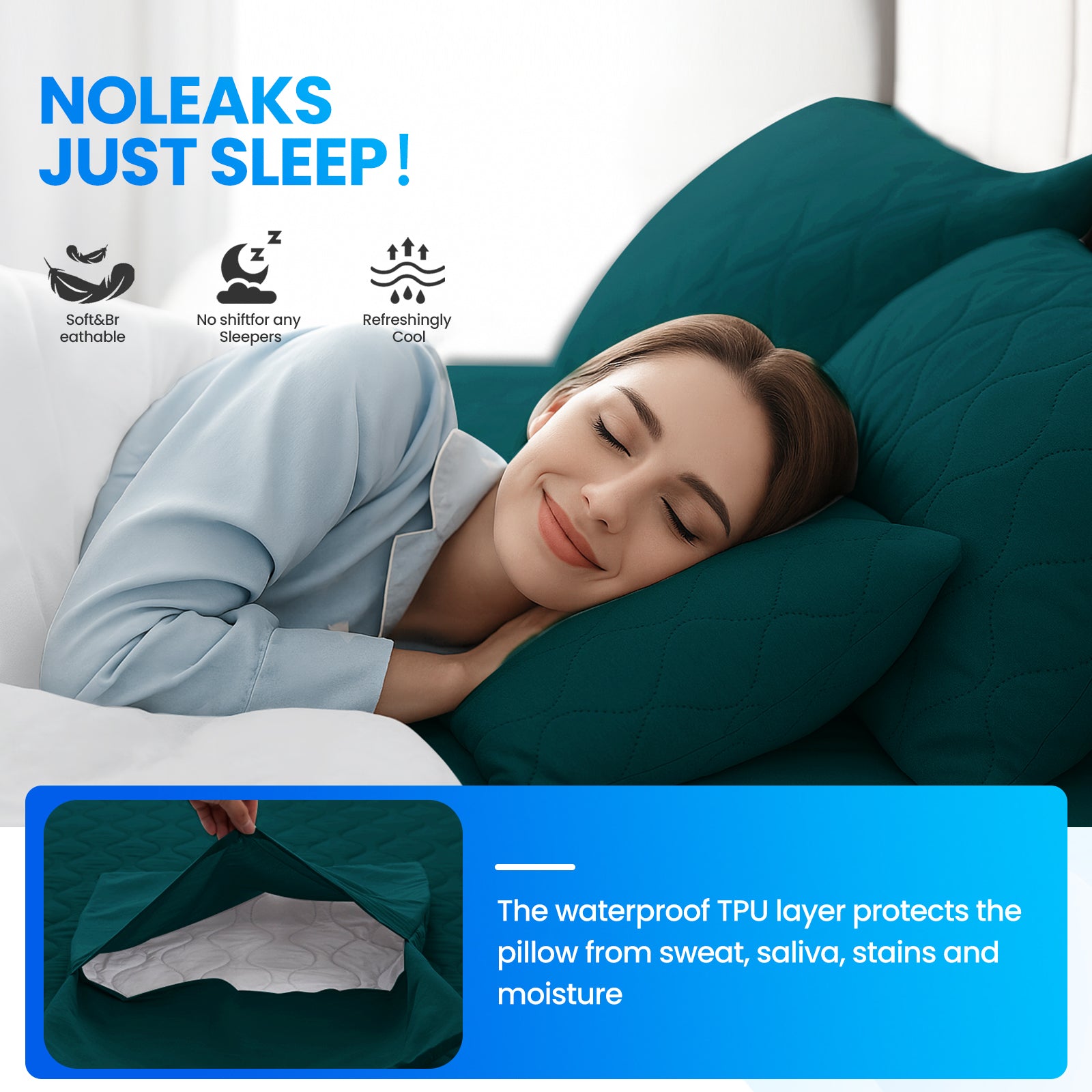 YSTYLE 2 Waterproof Pillowcases 50x80cm Breathable Anti Mite-YSTYLE