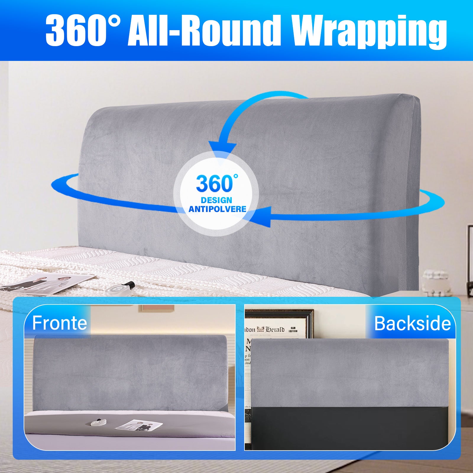 Ystyle 180cm Velvet Headboard Cover, Elastic Slipcover for Bed Headboard, Solid Color Washable Headboard Protector for Single/Double Beds