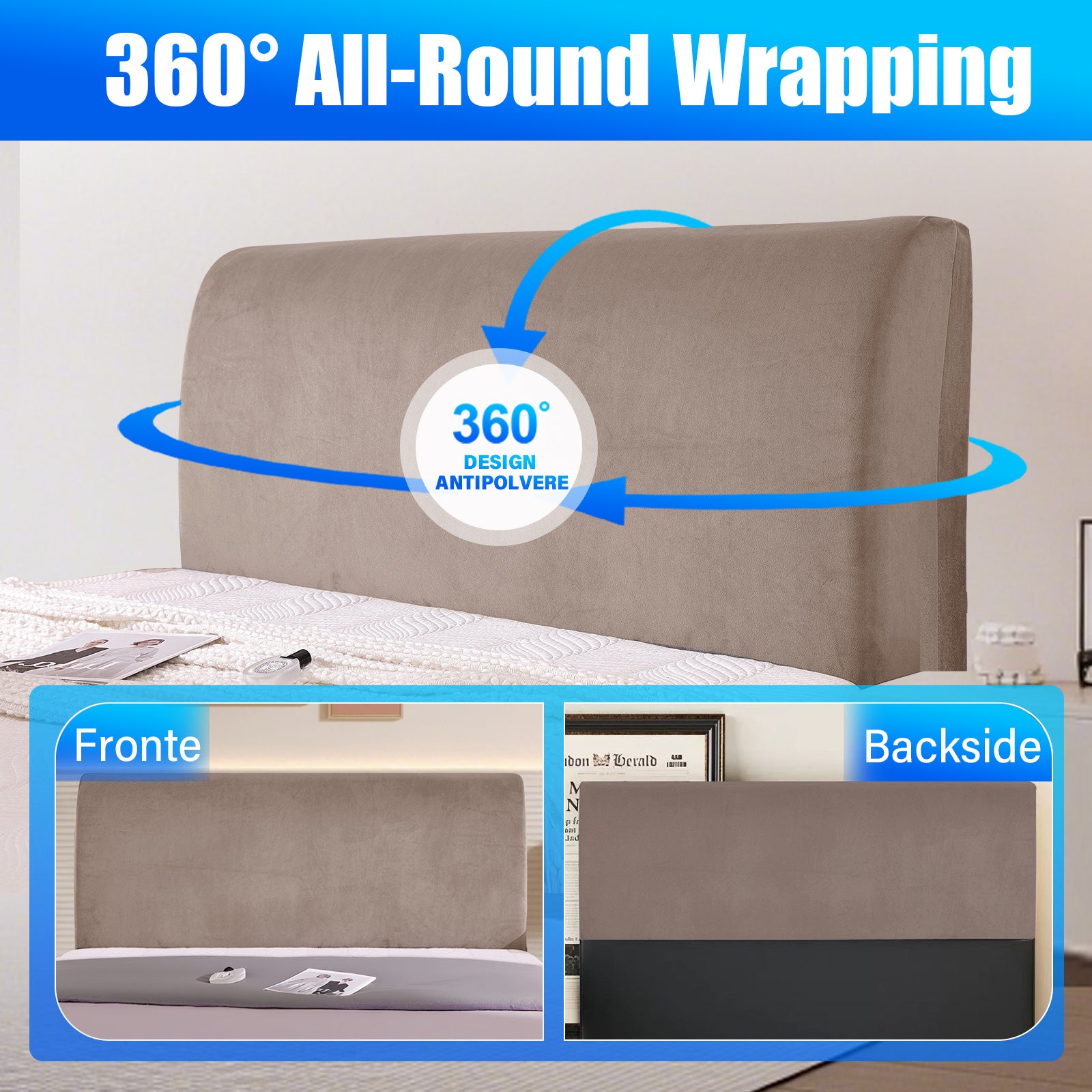 Ystyle 180cm Velvet Headboard Cover, Elastic Slipcover for Bed Headboard, Solid Color Washable Headboard Protector for Single/Double Beds