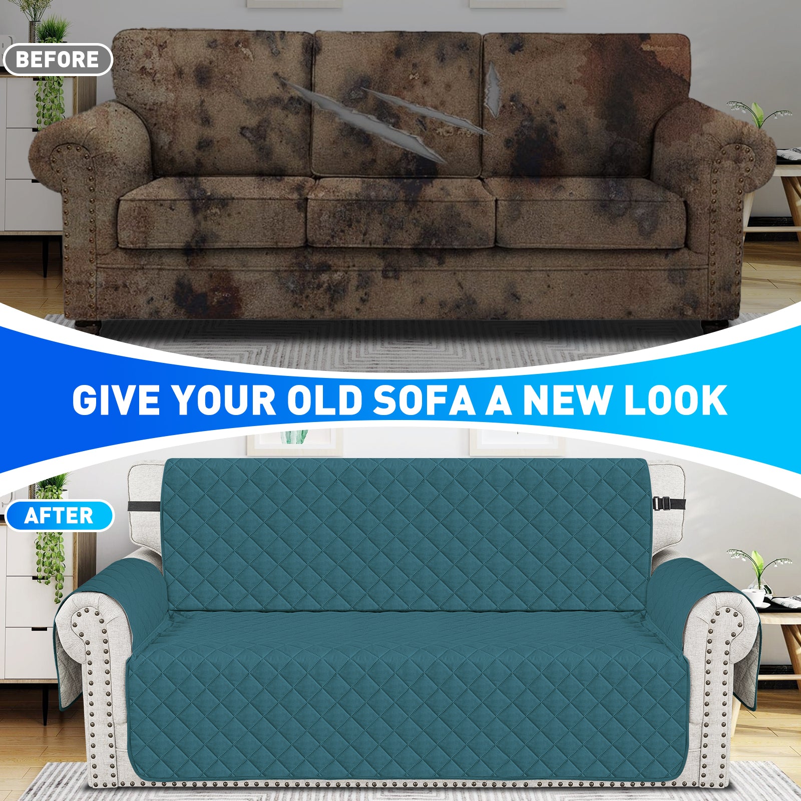 Ystyle Waterproof 2 Seater Sofa Cover with Armrests Anti-Slip