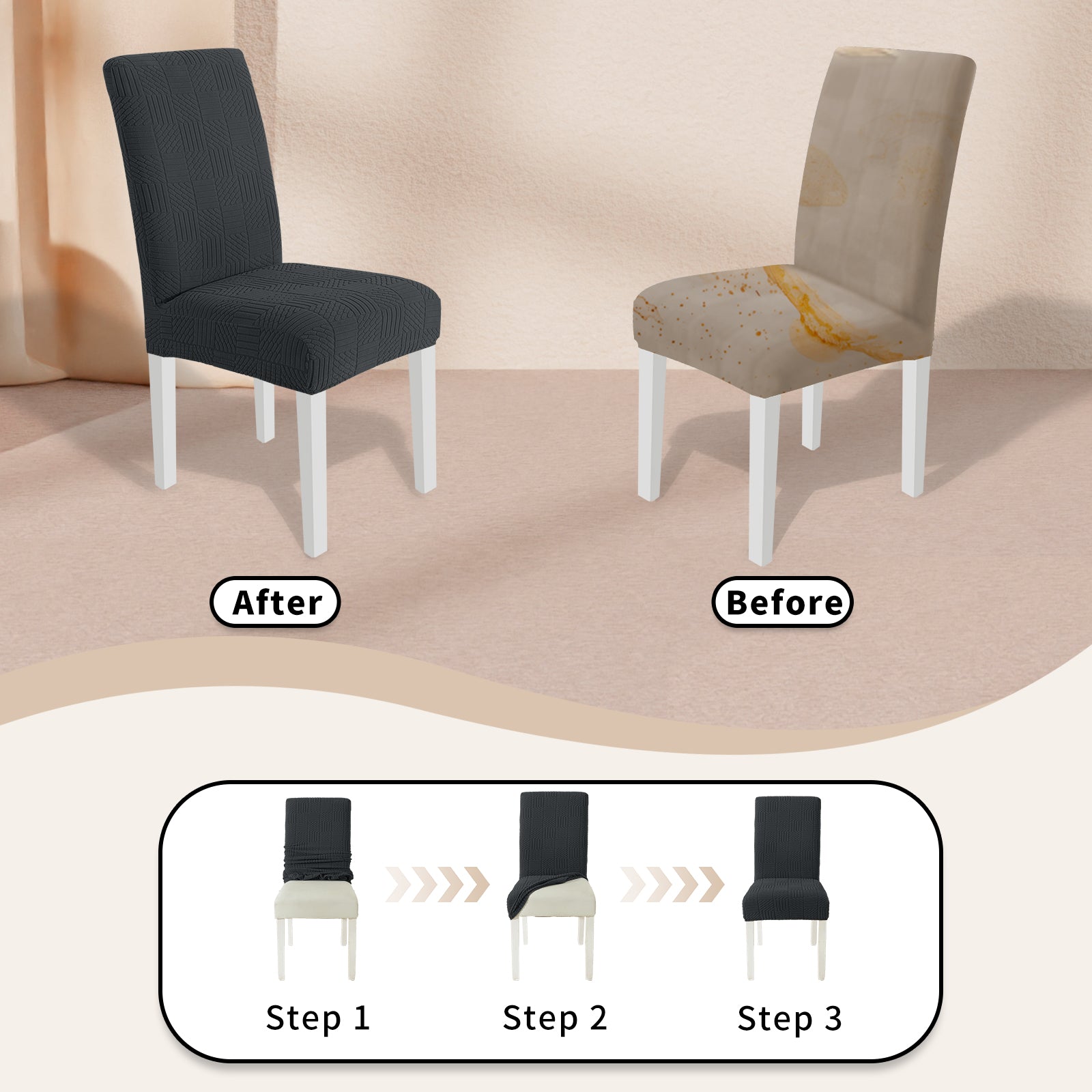 YSTYLE Universal 6 piezas fundas de silla, ajuste elástico, resistente a los arañazos, tela suave - cinco líneas.