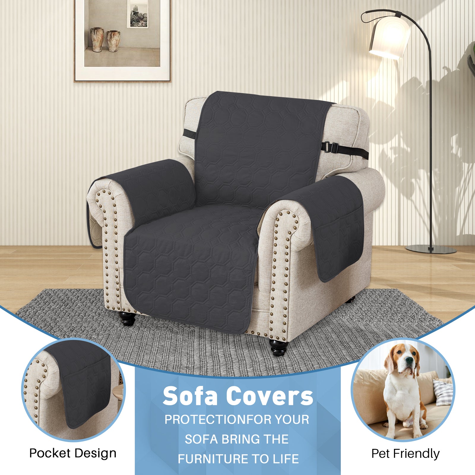YSTYLE imperméable 1 Seater canapé couverture with accoudoirs antidérapant