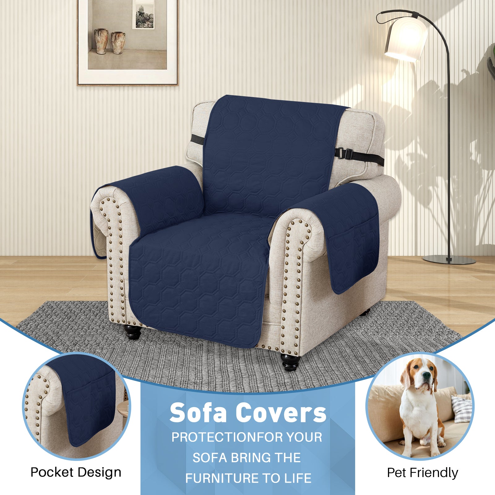 YSTYLE imperméable 1 Seater canapé couverture with accoudoirs antidérapant