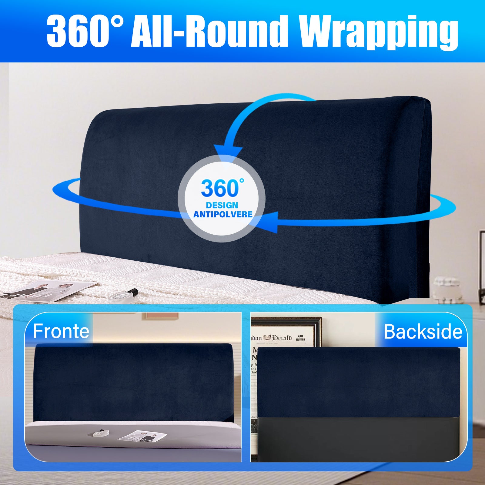 Ystyle 180cm Velvet Headboard Cover, Elastic Slipcover for Bed Headboard, Solid Color Washable Headboard Protector for Single/Double Beds