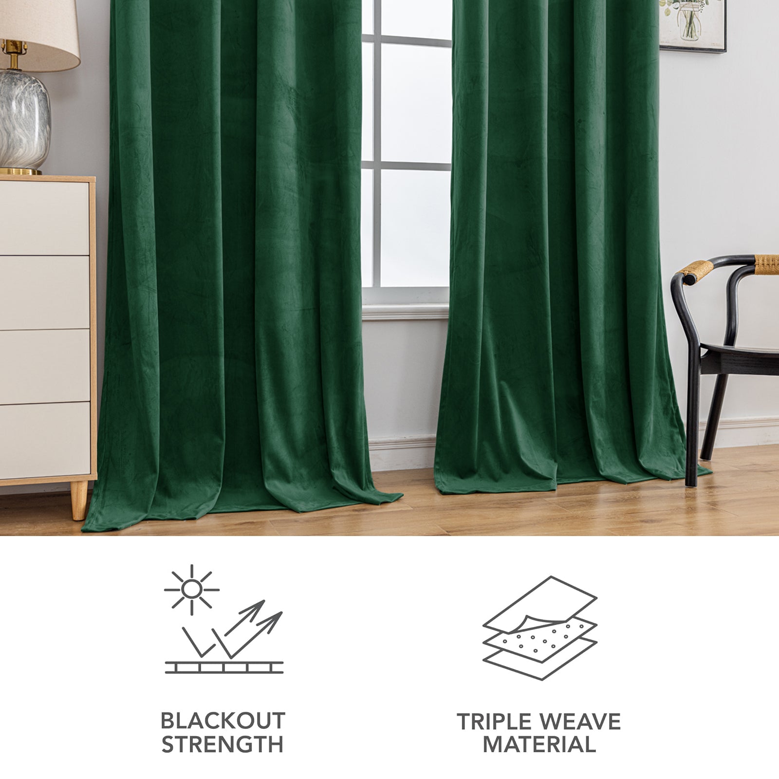 YSTYLE 2 Pieces Velvet Blackout Curtains Thermal Insulated-YSTYLE